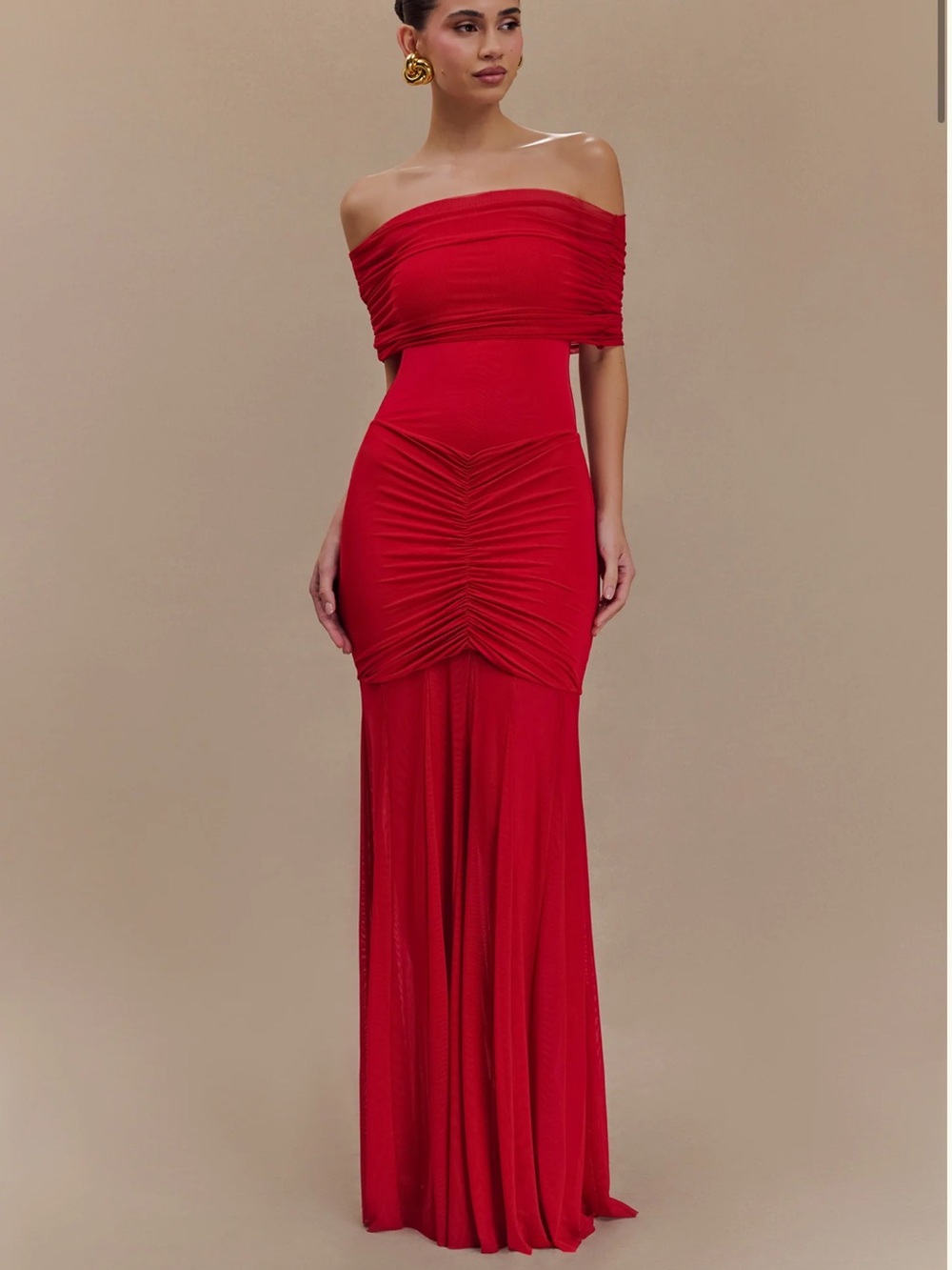 Meshki One-Shoulder Red Ruched Evening Gown